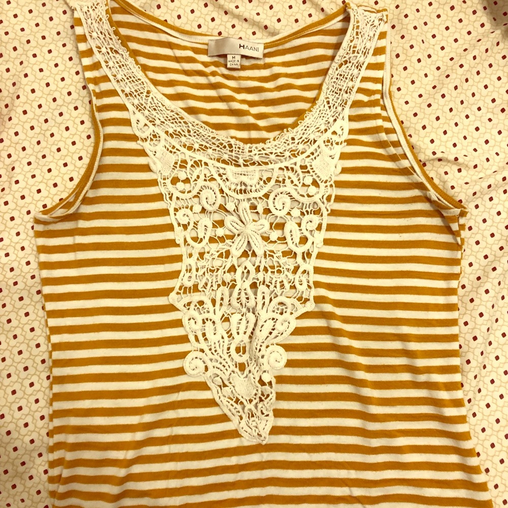 Gold and White Tank top with crochet center! OBO